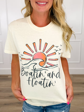 Boatin' & Floatin' Cotton Short Sleeve Cream Avery Mae Graphic Tee Shirt (Comfort Colors)