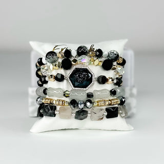 Erimish Simply Chic Black Pillow Stack Bracelet Set - 6 piece set!