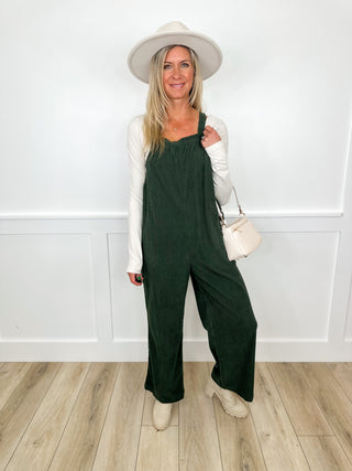 Be Unforgettable Soft Corduroy Wide Leg Green Avery Mae Overalls