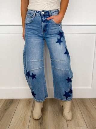 Krystal High Rise Cropped Barrel Leg Medium Wash Avery Mae Blue Jeans