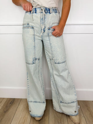 Keep it Real High-Rise Cotton Blend Wide Leg Light Wash Avery Mae Jeans