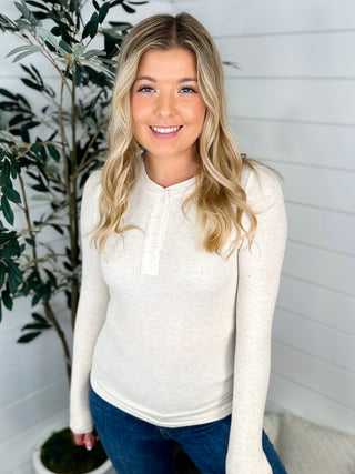 White Birch Learning to Fly Ribbed Long Sleeve Cream Top