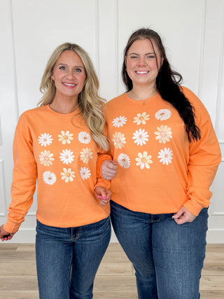 Daisy Chain Cotton Blend Long Sleeve Orange Avery Mae Graphic Crewneck Sweatshirt (Tultex)