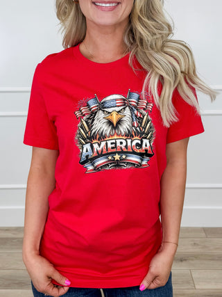 Mens Full Metal Americana Cotton Short Sleeve Red Avery Mae Graphic Tee Shirt (Bella+Canvas)