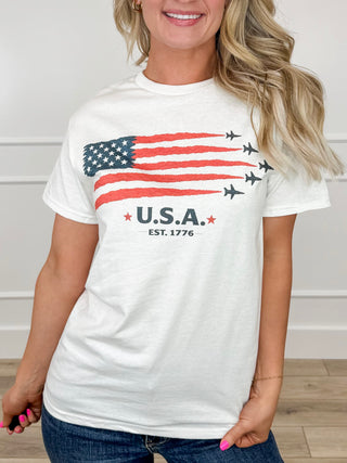 Founding Flight Cotton Short Sleeve White Avery Mae Graphic Tee Shirt (Gildan)