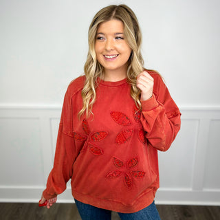 Learning to Live Cotton Blend Long Sleeve Orange Avery Mae Top