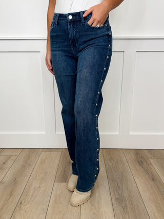 Judy Blue Sophia High Rise Embellished Straight Leg Dark Wash Jeans