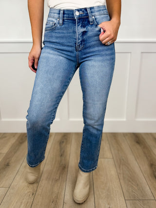 Risen Myla Tummy Control High Rise Straight Leg Medium Wash Blue Jeans