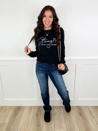 Judy Blue Bella High Rise Thermal Straight Leg Dark Wash Jeans