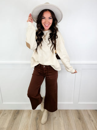 Judy Blue Andrea Mid Rise Wide Leg Cropped Brown Jeans