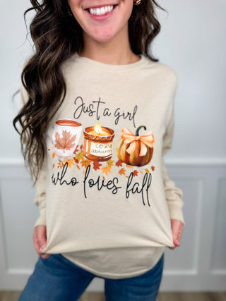 Just Love Fall Cotton Long Sleeve Oat Avery Mae Graphic Tee Shirt