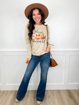 Just Love Fall Cotton Long Sleeve Oat Avery Mae Graphic Tee Shirt