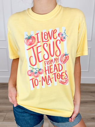 From My Head To-Ma-Toes Cotton Short Sleeve Yellow Avery Mae Graphic Tee Shirt (Comfort Colors)