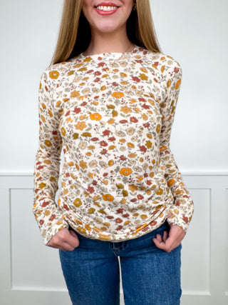Everlasting Blooms Rayon Blend Long Sleeve Cream Avery Mae Top