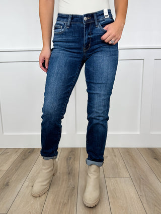 Judy Blue Hope Mid Rise Cuffed Boyfriend Dark Wash Jeans