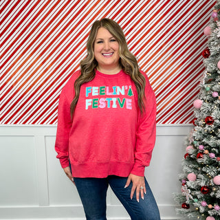 Feelin' Festive Cotton Blend Long Sleeve Red Avery Mae Weekender Top