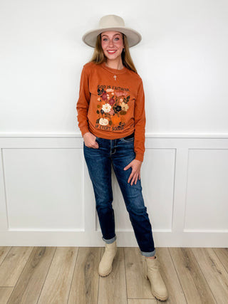 In Every Season Cotton Long Sleeve Orange Avery Mae Graphic Tee Shirt