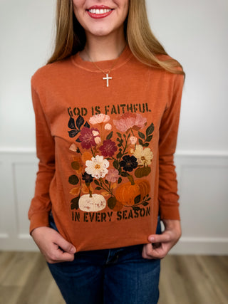In Every Season Cotton Long Sleeve Orange Avery Mae Graphic Tee Shirt