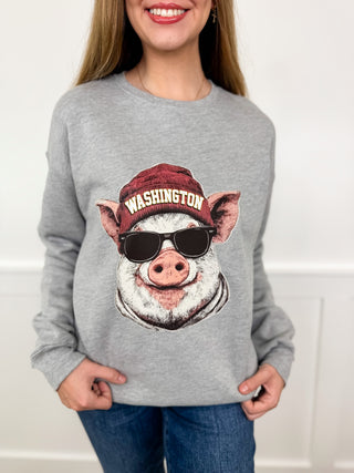 Two Game Day Gear Cotton Blend Long Sleeve Grey Avery Mae Graphic Crewneck Sweatshirt - 10 options!