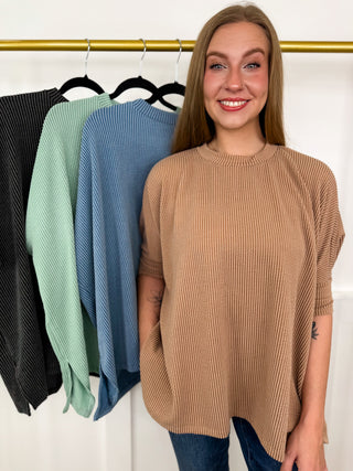 A New Level Ribbed Short Sleeve Avery Mae Top - 4 colors!