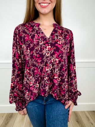 Dear Scarlett All the Drama Wrinkle-Free Long Sleeve Plum Gabby Top
