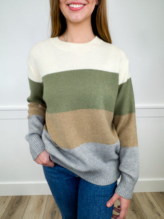 Just Wanna Stay Knit Long Sleeve Colorblock Avery Mae Sweater Top