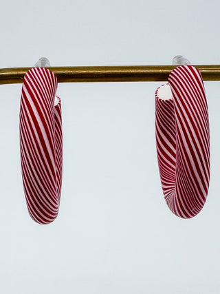 Peppermint Stripe Clay Hoop Earrings