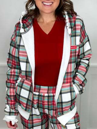 Ampersand Avenue Seasonal Snuggles Cotton Blend Long Sleeve Plaid Zip Up Hooded Sweatshirt