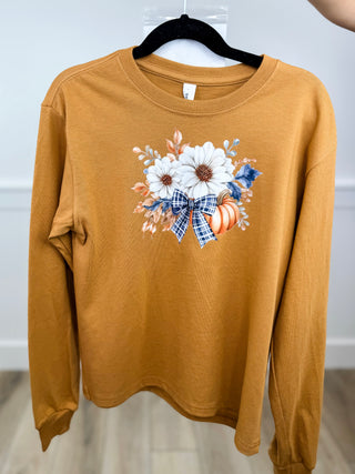 Kids Autumn Florals Long Sleeve Camel Avery Mae Graphic Tee Shirt