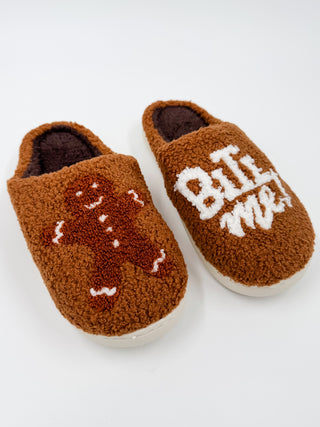 Snarky Gingerbread Sherpa Brown Slippers