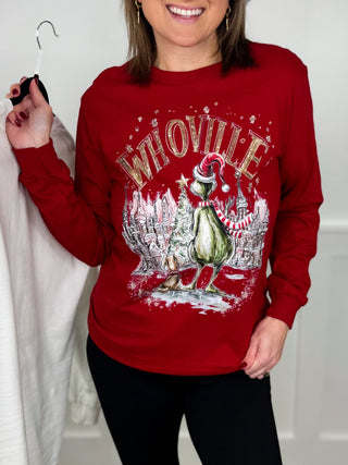 Whoville Watch Party Cotton Long Sleeve Avery Mae Graphic Tee Shirt - 2 colors!