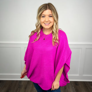 Can't Be Bothered Knit 3/4 Sleeve Avery Mae Poncho Top - 4 colors!