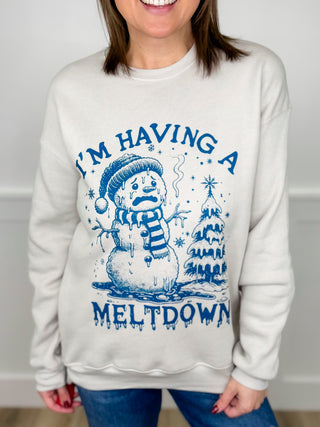 Having a Meltdown Cotton Blend Long Sleeve Bone Avery Mae Graphic Crewneck Sweatshirt