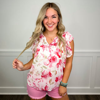 Send Me a Copy Sheer Short Sleeve Floral Avery Mae Top