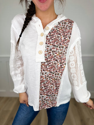 Florals All Day Cotton Long Sleeve White Avery Mae Hooded Top