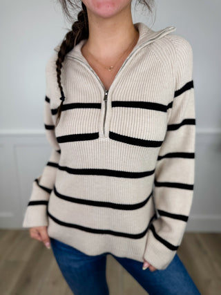 Lazy Days Knit Long Sleeve Oat Avery Mae Quarter Zip Sweater Top