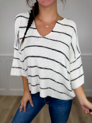 Sew In Love All Along Knit 3/4 Sleeve White Sweater Top