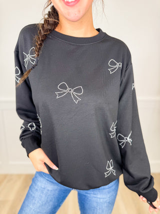 Sew In Love Adored By You Cotton Blend Long Sleeve Black Top
