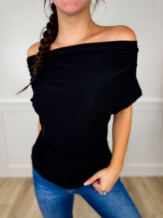 White Birch Midnight Sparkle Short Sleeve Black Top