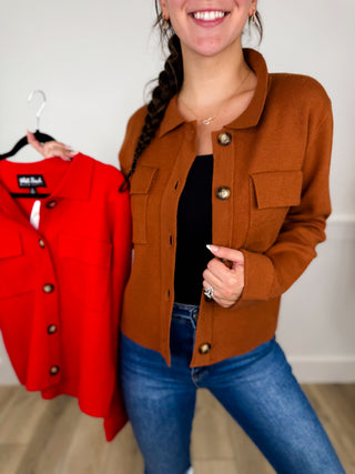 White Birch More Importantly Rayon Blend Long Sleeve Mom Cropped Button Up Sweater Top - 2 colors!