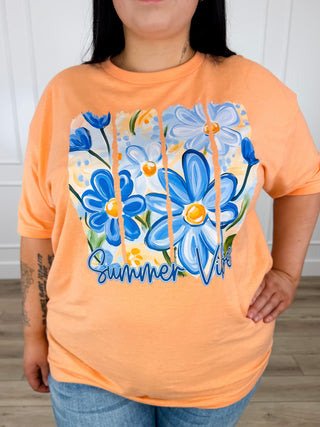 Summer Vibes Blooming Cotton Short Sleeve Orange Avery Mae Graphic Tee Shirt (Tultex)