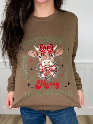 Mooey Christmas Cotton Blend Long Sleeve Mocha Avery Mae Graphic Crewneck Sweatshirt