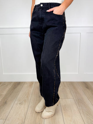 Wild Whispers High Rise Cotton Blend Black Avery Mae Barrel Jeans