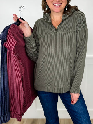 Quiet Confidence Ribbed Long Sleeve Avery Mae Quarter Zip Top - 3 colors!