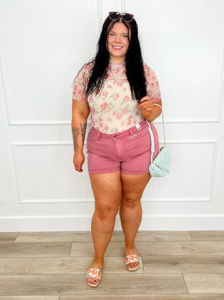 I'm Shining Sheer Mesh Short Sleeve Pink Avery Mae Top