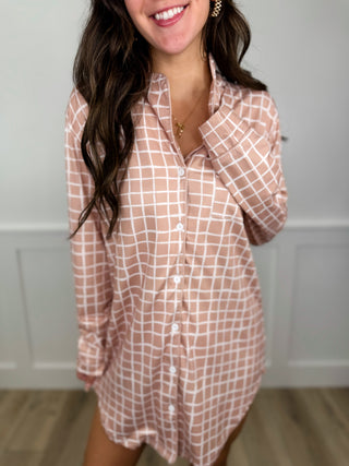 Cozy Nights Long Sleeve Tan Avery Mae Button Up Nightgown