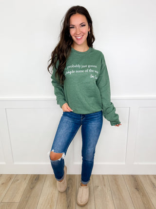 Some Jingle Cotton Blend Long Sleeve Green Avery Mae Graphic Crewneck Sweatshirt