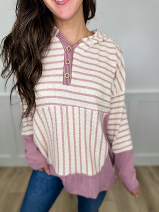 It's Perfection Ribbed Long Sleeve Mauve Avery Mae Hooded Top