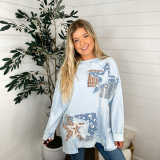 My Vow to You Cotton Blend Long Sleeve Blue Avery Mae Top
