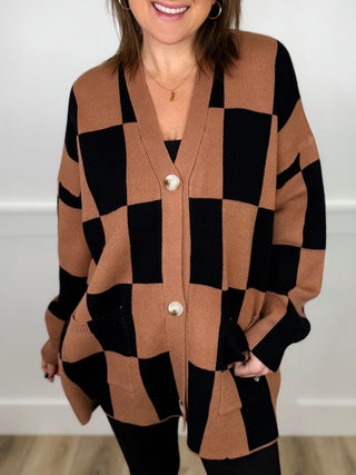 Making Predictions Knit Long Sleeve Checkered Avery Mae Button Up Cardigan